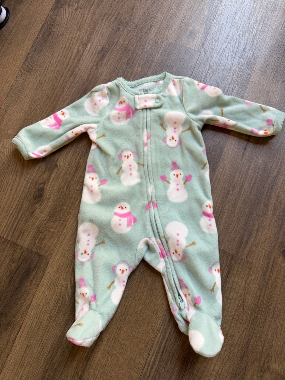 Carter's Mint Green Snowman Fleece Footed One-Piece